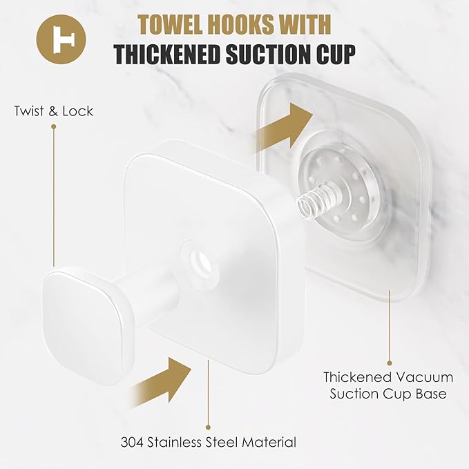 BKV Suction Cup Hooks for Shower,Heavy Duty Shower Hooks for Bathroom Wall,Glass Windows,Smooth Doors to Hang Towels,Robes,Coat,Reusable Suction Cup Wreath Hanger for Christmas Wreaths-White(4 Pack)-NeatNest