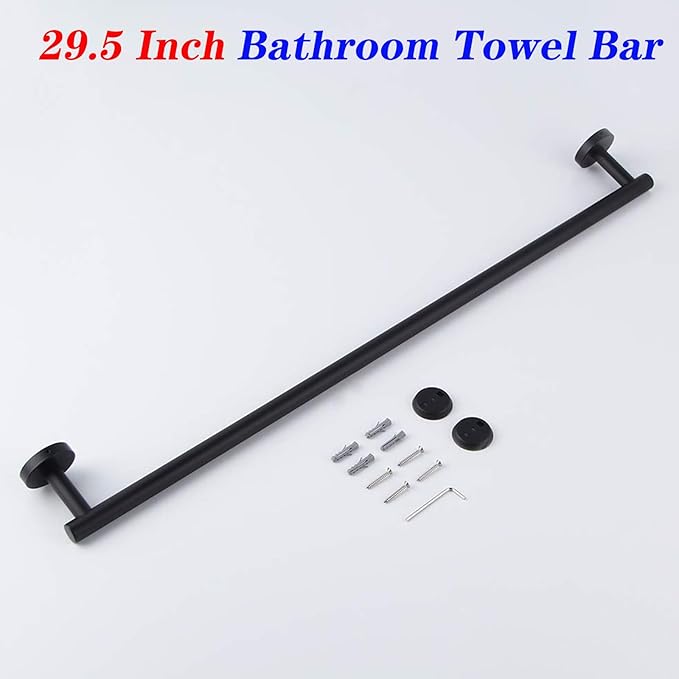 GERZWY Bathroom Towel Bar 30" Stainless Steel Towel Bar Matte Black Contemporary Style Wall Mount for Bath Kitchen AG1101C75-BK