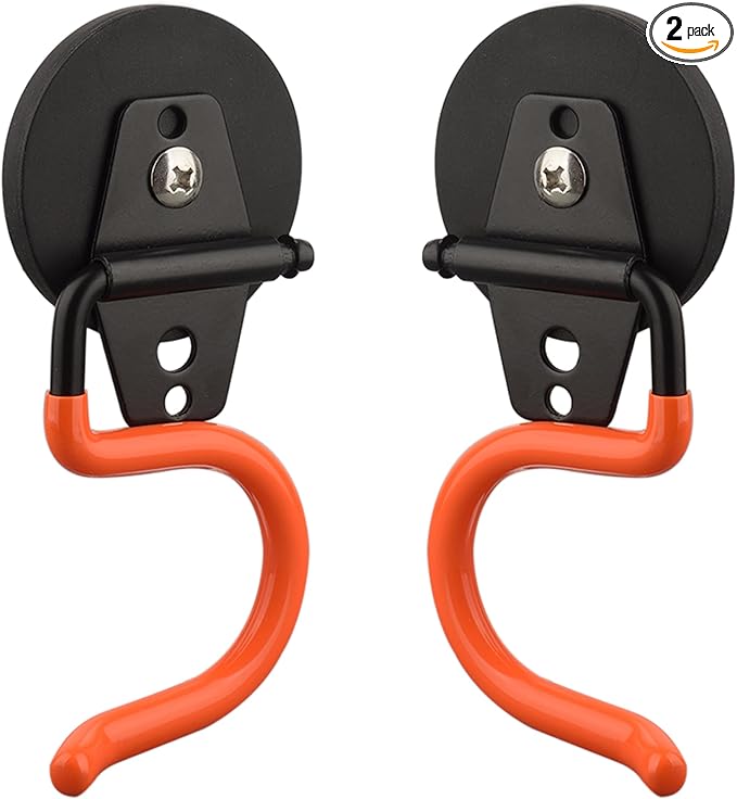 ULIBERMAGNET Magnetic Mop Broom Holder,Heavy Duty Movable Magnetic Tools Holder,Anti-Slip Strong Metal Hooks Mop Shovel Hanger for Garage, Kitchen, Laundry, Garden(2 Pack/Orange)