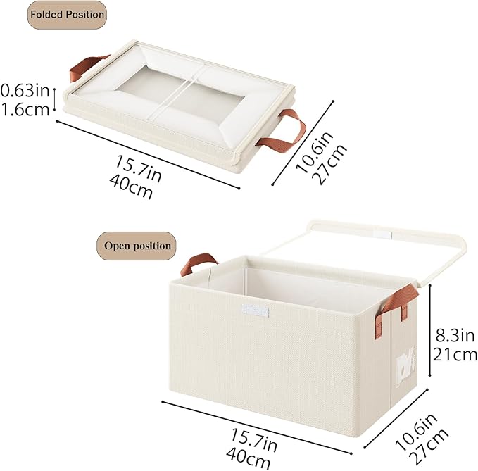 AARAINBOW Metal Frame Clothes Organizer Bins, Stackable Fabric Storage Bins with Lids, 4 Packs Fabric Boxes Foldable Closet Container for Clothes Toys, 23L (B White)-NeatNest