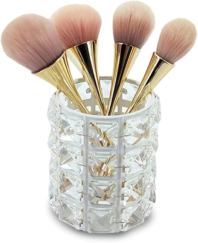 AKOAK 1 Pack Crystal Makeup Brush Holder Office Supplies Storage Rack Eyebrow Pencil/Lipstick/Pencil Makeup Container, Dressing Table, Bedroom, Office (White)-NeatNest