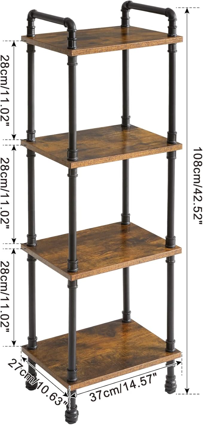 IBUYKE Industrial Pipe Ladder Shelf,4-Tier Vintage Style Book Shelf,Free Standing Units,Display Rack and Storage Organizer for Living Room,Bedroom,Kitchen,Rustic Brown UTMJ404H