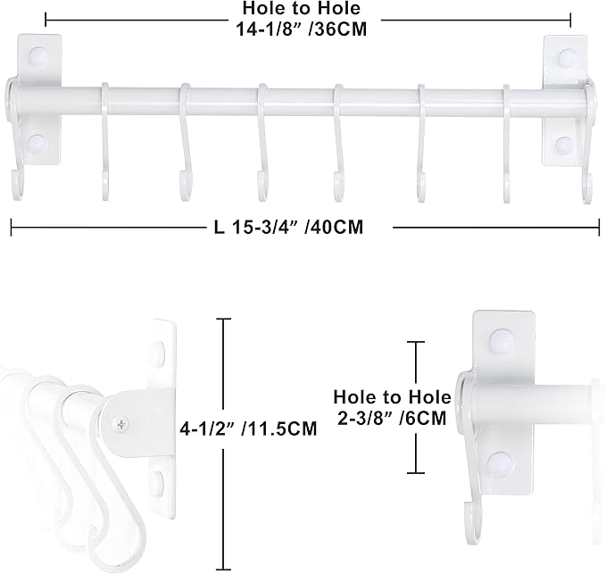 Dseap Kitchen Utensil Holder Hanger, Pot and Pan Rack Wall Mounted, Kitchen Rail with 8 Hooks for Hanging Cooking Utensils, Mugs, Spoons, Wall Mounted, White, Pack of 2-NeatNest