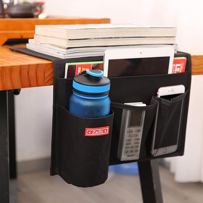 Bedside Storage Organizer - Table Cabinet Organizer Caddy for Remotes, Phone, Glasses (4 Pockets - Black)-NeatNest