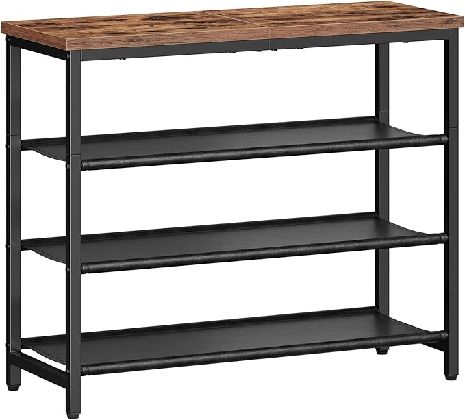 HOOBRO Shoe Rack with 3 PU Shelves, 4-Tier Shoe Storage Organizer for Closet and Entryway, Holds 9-12 Pairs of Shoes, Sturdy Metal Frame, Small Spaces, Rustic Brown and Black BF94XJ01-NeatNest