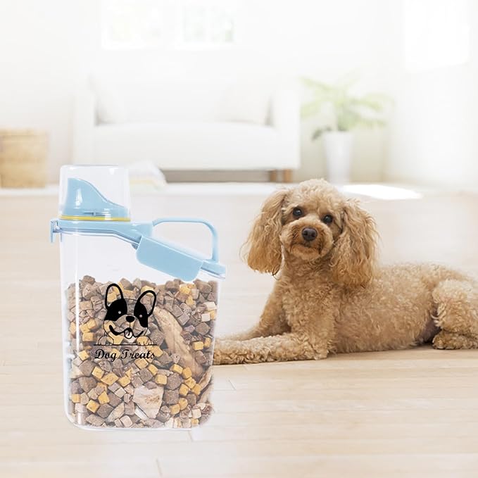 Dog Food Storage Container Airtight Portable Dog Food Container with Handled Lid and Pour Spout,Food Storage for Dog Dry Food Small Pet Food Container with Measuring Cup for Home, Travel,2.8L Blue-NeatNest