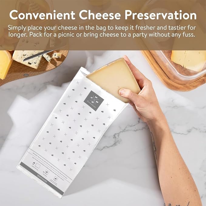 Formaticum - 10-Pack Reusable Cheese Storage Bags | Size 5" x 11" | Professional-Grade Cheese Strorage Bag | Store Cheese, Sandwiches, and Charcuterie | Kitchen Organization | Manufactured in Germany