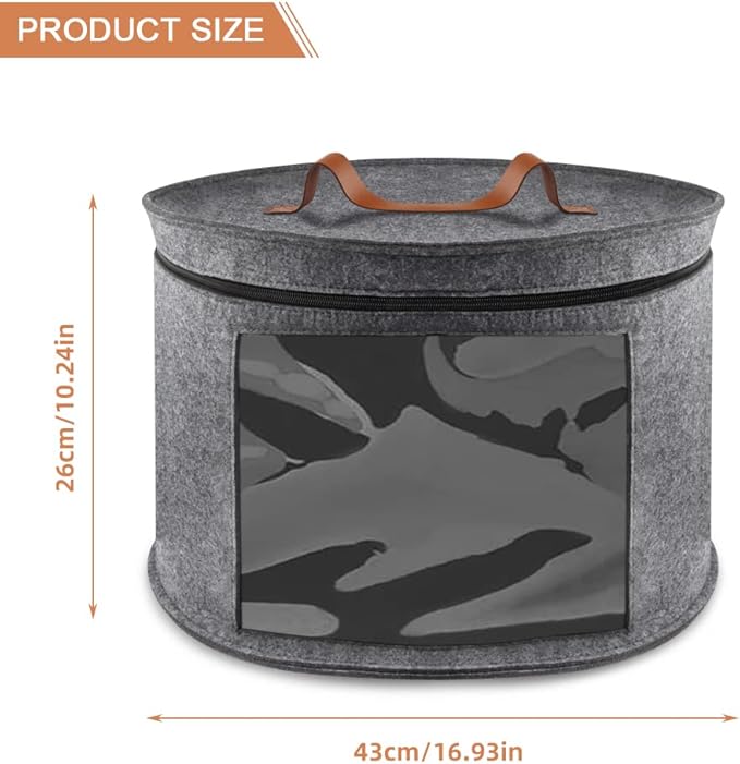 Hat Box, Hat Boxes for Women/Men Storage, 17" D x 10" H, Round Hat Storage Box Container for Closet, Clothes Storage Bin for Stuffed Animal Toy, Foldable Hat Box for Travel with Dustproof Lid (Grey)-NeatNest