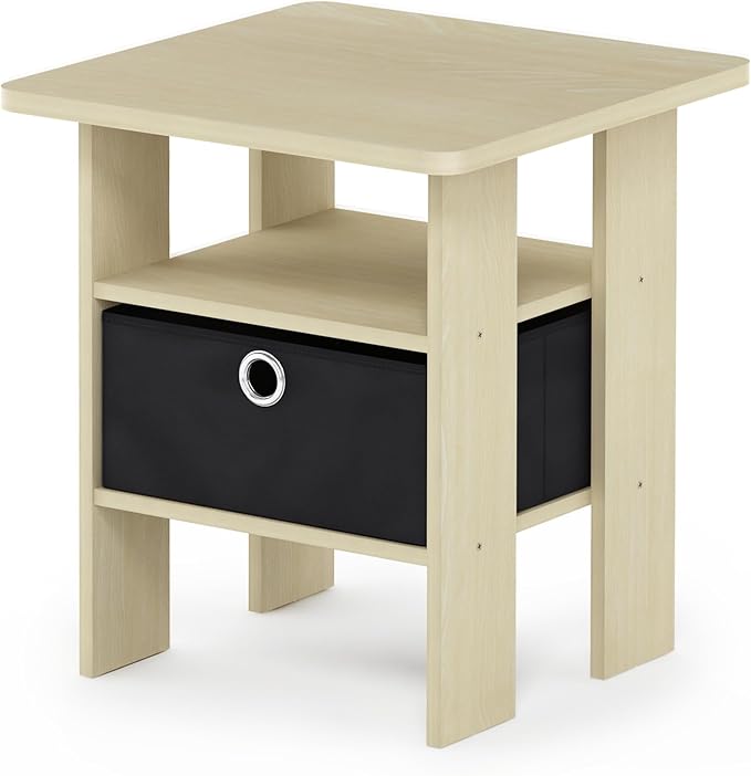Furinno Andrey End Table / Side Table / Night Stand / Bedside Table with Bin Drawer, Steam Beech/Black