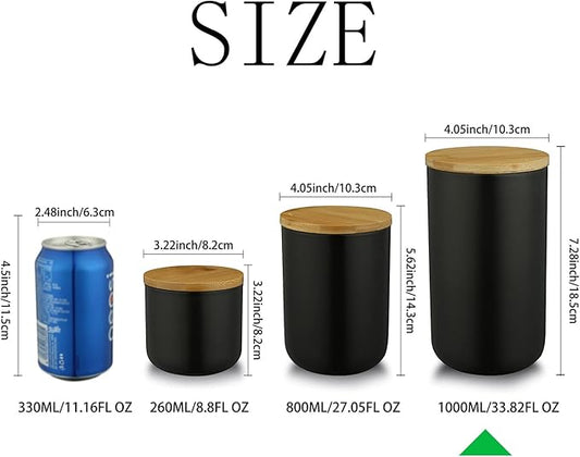 Ceramic Food Storage Jar Canister Modern Design Food Canisters with Airtight Seal Bamboo Lid,Loose Tea Coffee Spice Nuts Snacks Seasonings Storage Canister Caddy (Black 31.67oz/900ml)-NeatNest