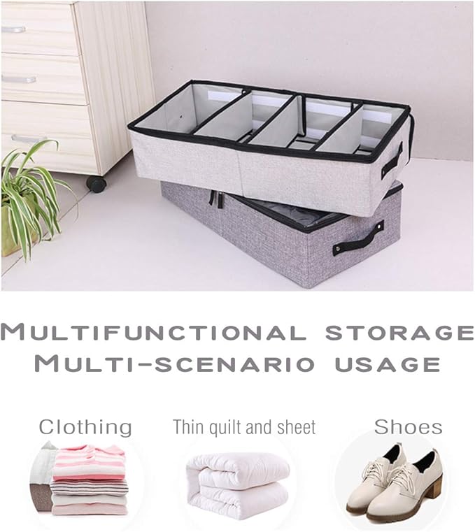 AARAINBOW 2 Packs Foldable Under Bed Clothes Organizer with Lids, Underbed Storage Container with Adjustable Dividers, UnderBed Storage Bins with Handles and Clear Window (Gray+Light Gray)-NeatNest