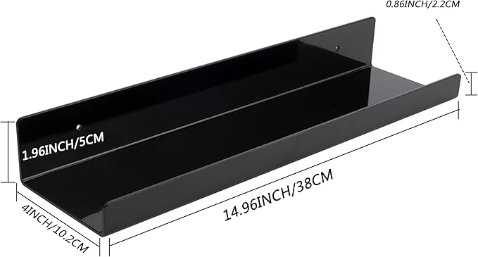Acrylic Wall Shelf -3 Size&2Color (Black- 4P, 3.9X15 inches)