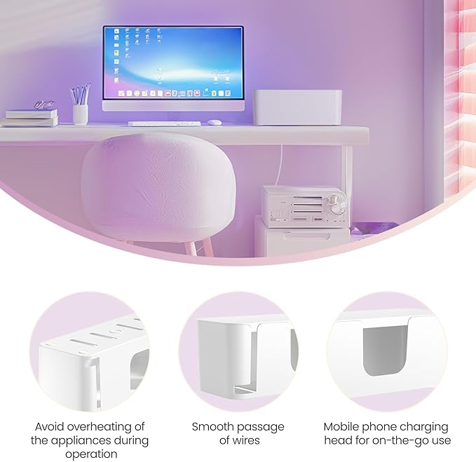 Delamu 2 Pack Cable Management Box, Stylish Cable Box with Cord Organizer for Desk, Pet & Child-Proof Cord Hider and Power Strip Protector, Ideal for Home & Office, Durable Cable Organizer Box
