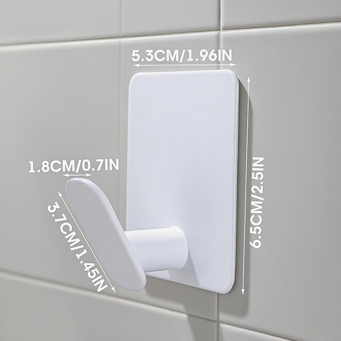 DELITON 4 Pack Adhesive Towel Hooks - White Heavy Duty Self Adhesive Hooks Stick on Wall Hanging Robes Coats Clothes for Bathroom Bedroom Kitchen Door, Stainless Steel-NeatNest