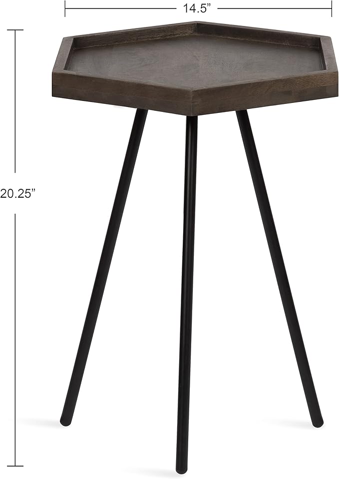 Kate and Laurel Kashvi Modern Side Table 17 x 15 x 20; Graywash; Decorative Farmhouse Hexagon Bedroom Nightstand Table for Storage and Display