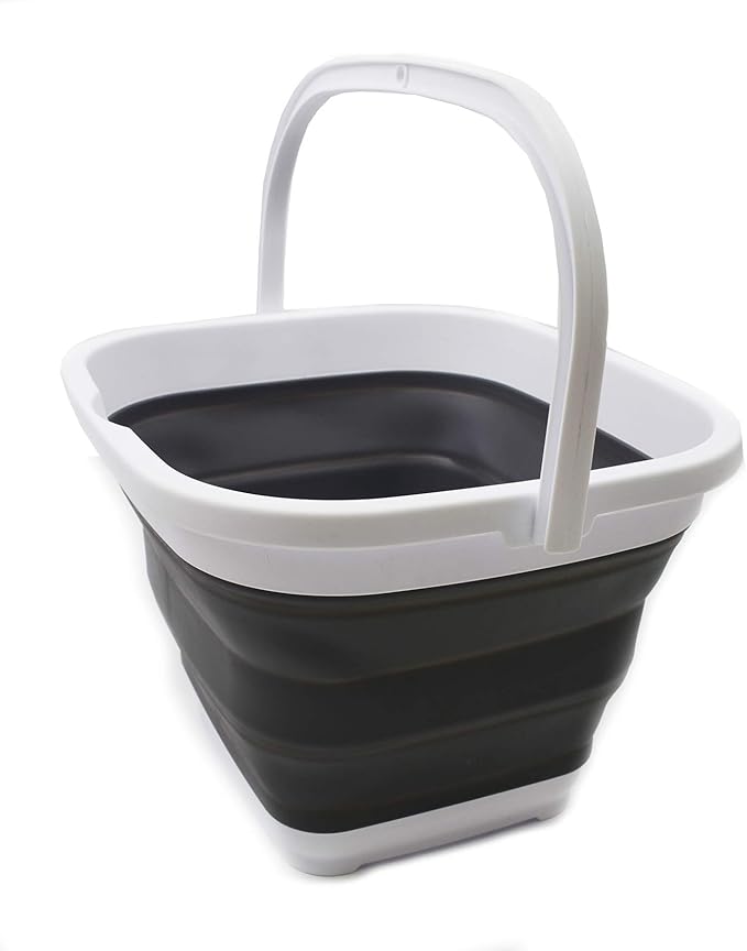 SAMMART 11L (2.9 Gallon) Collapsible Rectangular Handy Bucket (1, White/Grey)-NeatNest