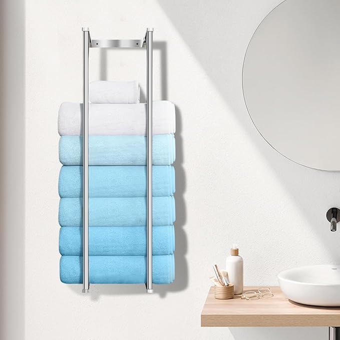 Towel Racks for Bathroom Towel Holder,Space Saving Vertical Hanging Towel Rack, Sturdy Metal Wall Mounted Towel Storage Rack for Rolled Towels Organizer