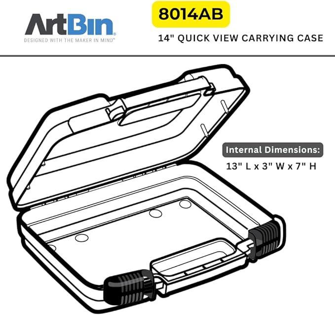 ArtBin 8014AB 14 Inch Quick View Carrying Case - 14 in. x 3.375 in. x 10.25 in., Lockable Art and Craft Supply Storage with Latches and Handles, Portable, Clear