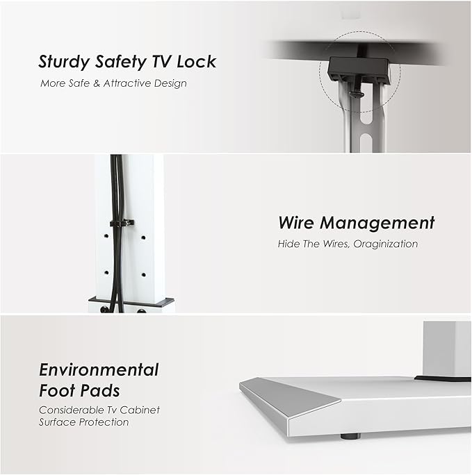 FITUEYES Iron Base Universal Floor TV Stand with Swivel Mount Space Saving for 32-75 Inch LED LCD OLED Plasma Flat Panel or Curved Screen TVs Height Adjustable Wire Management (White)