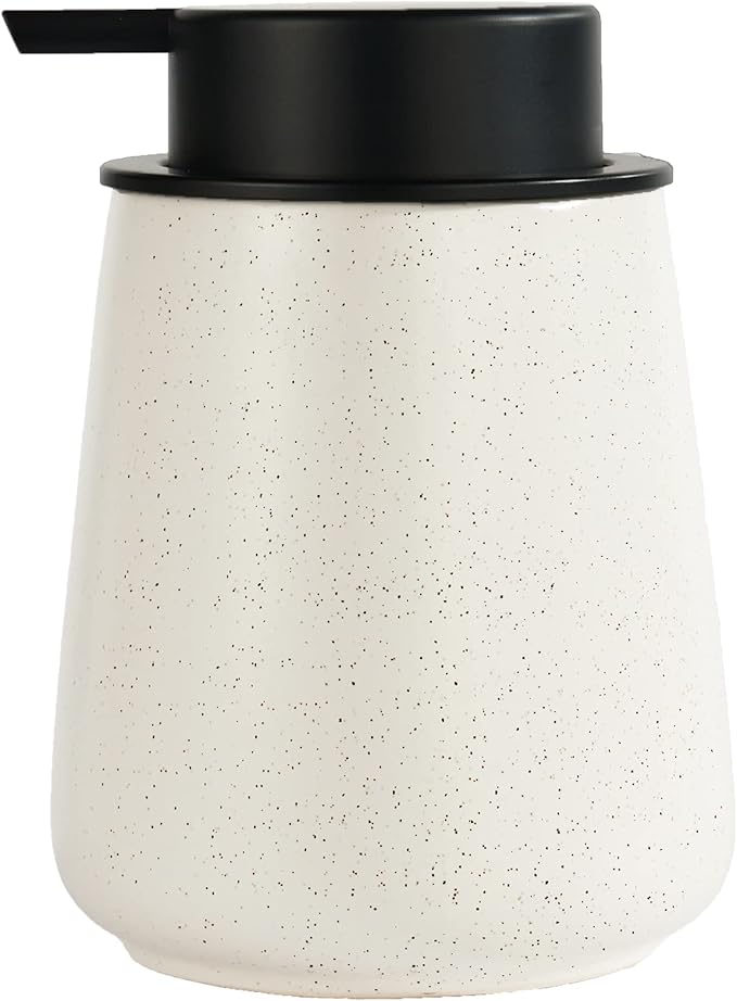 12Oz Ceramic Liquid Soap Dispenser - Modern Lotion Hand Soap Dispenser with Easy-to-Press Black Pump, Reusable and Refillable Dish Soap Dispensers for Bathroom & Kitchen, Speckled Matte Beige-NeatNest