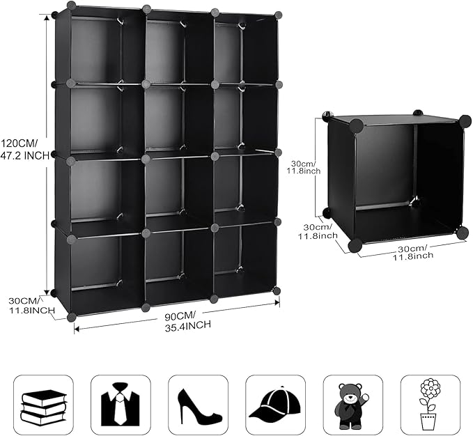 TUMUCUTE Cube Storage Organizer, DIY Plastic Closet Cabinet Modular Bookcase, Storage Shelves for Bedroom Living Room, Office(12-Cube,Plastic)