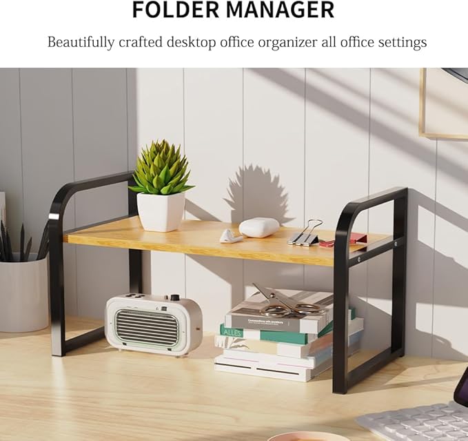 Office Desk Shelf Organizer, Wood Desktop Bookshelf Supplies Storage Rack Shelf for Top Desk and Dresser and Cubicle Decor Bookshelf Monitor Stand Riser (Black Wood-single Tier, 11.81 Lx7.87 Wx8.46 H)-NeatNest
