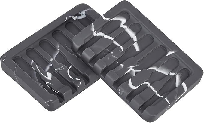 2PCS Self Draining Soap Dish - Marble Look Soap Holder Tray Savers Box Container Sponge Holder for Bathroom Shower Kitchen, Black-NeatNest