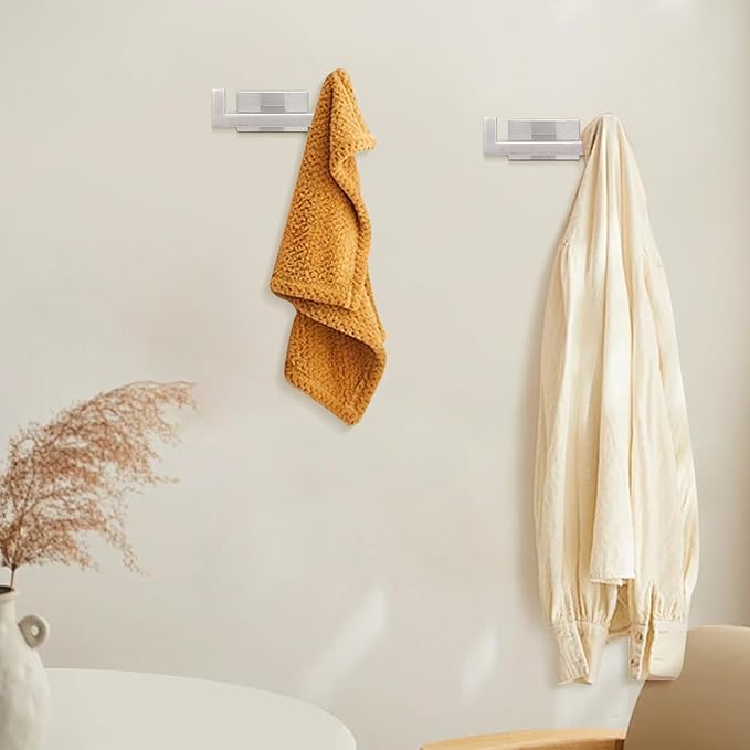 HarJue Bath Towel Hooks, 304 Stainless Steel Robe Towel Hanger Heavy-Duty Rustproof Coat Hook for Bathroom and Kitchen-Wall Mounted, Double Towel Holder (Brushed Nickel,2 Pack-Square)