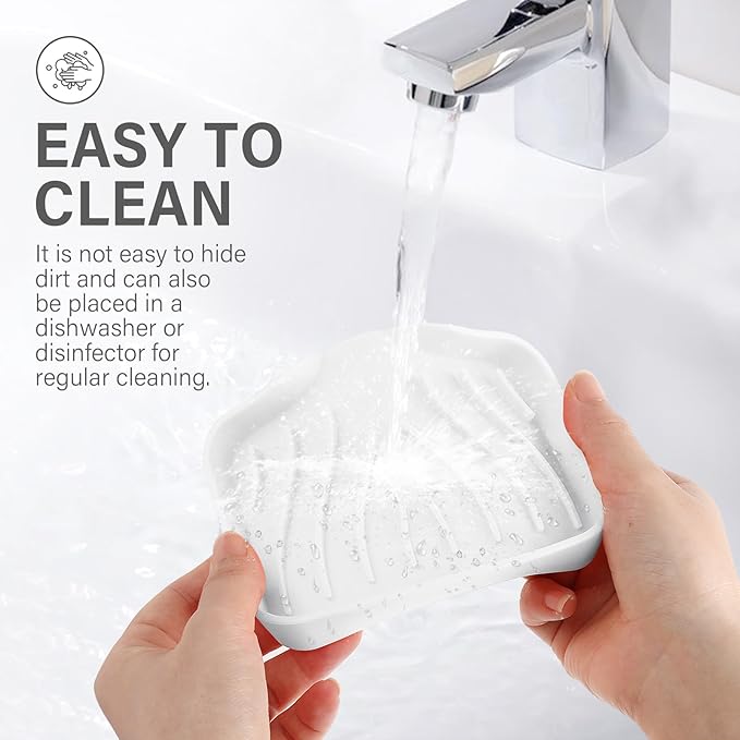 2PCS Self Draining Soap Holder,Spofit Silicone Soap Dish, Suitable for for Kitchen, Bathroom, Shower, Bath Tub,Soap Container (White)-NeatNest