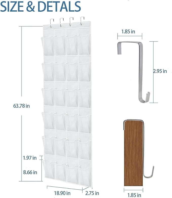 Over the Door Shoe Organizer Shoe Rack for Door Hanging Shoe Organizer (White, 24 pockets)-NeatNest