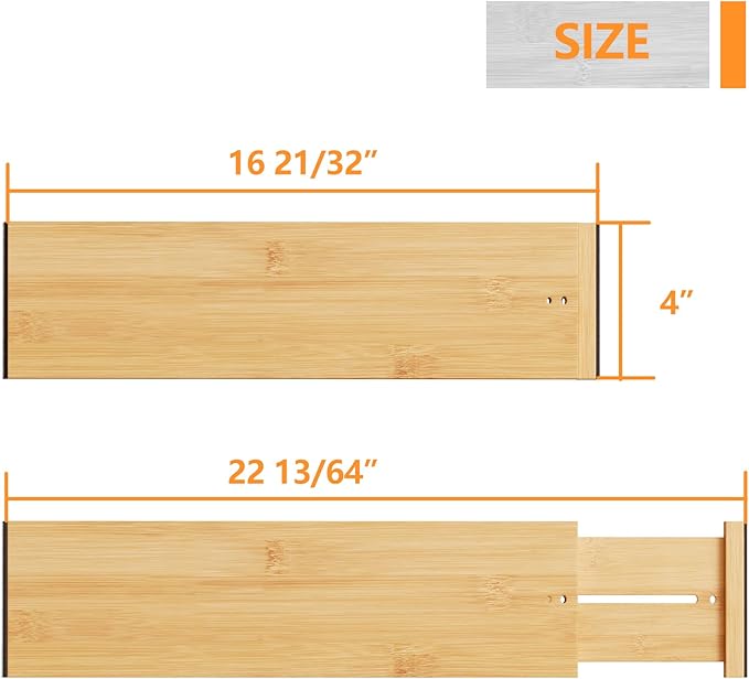BAMEOS 4" High Drawer Dividers Bamboo Separators Organization Expandable Organizers for Kitchen Bedroom Bathroom Dresser Office 4-pack-NeatNest
