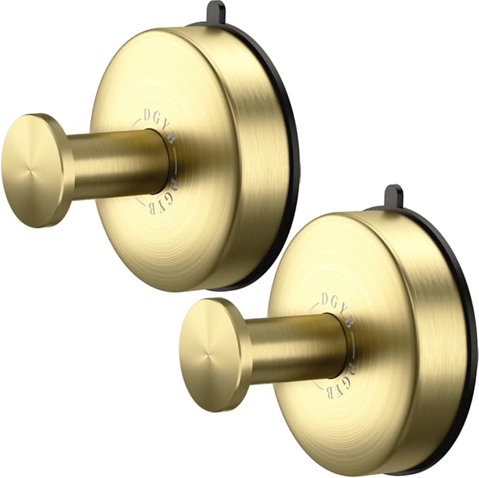 DGYB Suction Cup Hooks Set of 2 Suction Bathroom Hook for Wall Gold Shower Hooks for Inside Shower 304 Stainless Steel Towel Hook for Glass Door Hanging Robe, Loofah, Coats-NeatNest