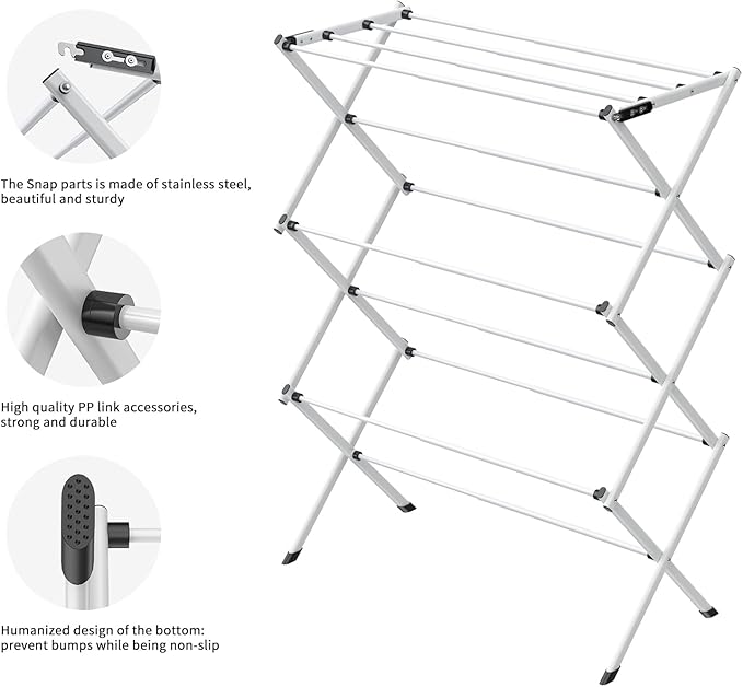 Foldable Drying Rack Clothing,Clothes Drying Rack Folding Indoor and Outdoor Rack,Laundry Drying Rack Collapsible-Black White