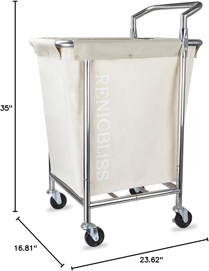 Laundry Cart with Wheels, Rolling Laundry Hamper with Wheels and Handle, Large Dirty Clothes Hamper for Laundry Heavy Duty, Beige