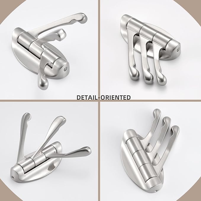 Angle Simple Bathroom Towel Hook, Metal Foldable Swivel Hook, Robe Coat Hanger for Wall, Brushed Nickel