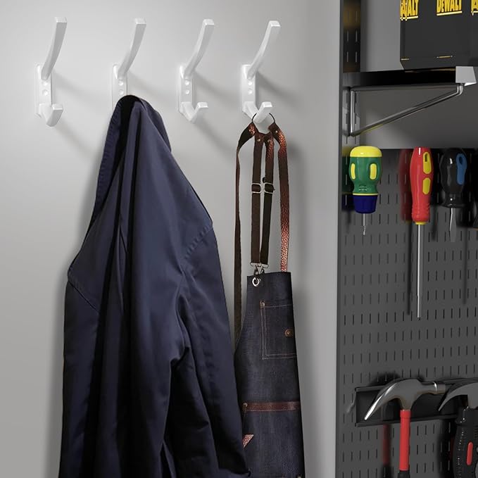 Heavy Duty Wall Hooks, 5.7 Inch Large Coat Hooks, 6 Packs Towel Hooks for Hanging in Bathroom, Bedroom, Entryway, Kitchen, etc (White, 6 Pack)