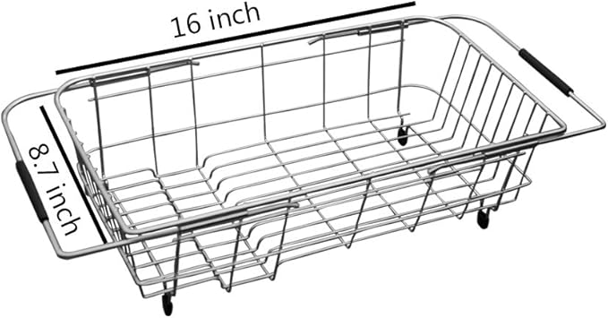 Keewah Expandable Dish Drainer Drying Rack Over The Kitchen Sink - 16.1” x 9” - Stainless Steel