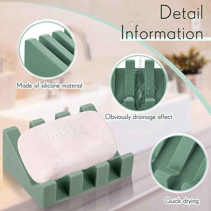 Cunhill 2 Pieces Silicone Soap Dish Self Draining Soap Dish Shower Waterfall Bar Soap Holder Tray with Drain Soap Saver for Kitchen Bathroom Accessories (Light Green)-NeatNest