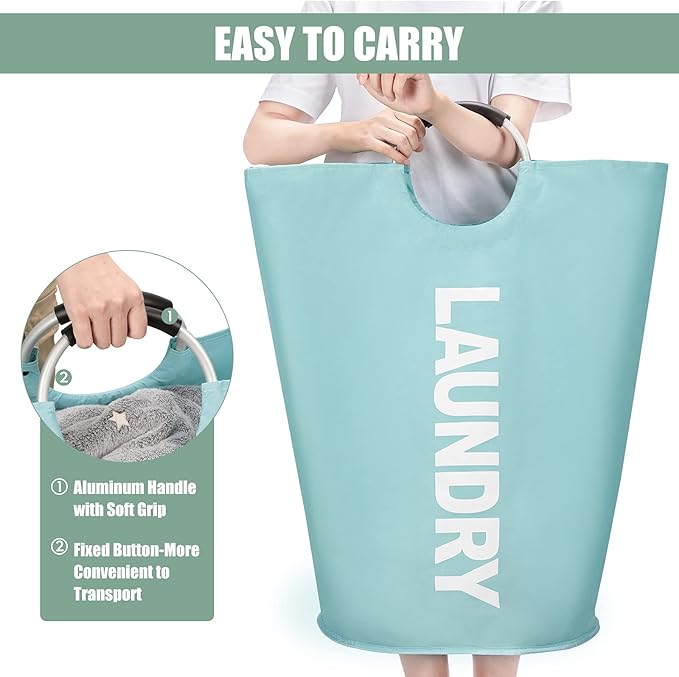 DOKEHOM 125L X-Large Collapsible Washing Laundry Basket Bag (7 Colors) for Bedroom, Fabric (Light Blue, XL)-NeatNest