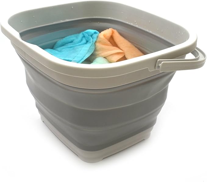 SAMMART Set of 2-11L (2.9 Gallon) Collapsible Rectangular Handy Basket/Bucket (2, Grey)-NeatNest