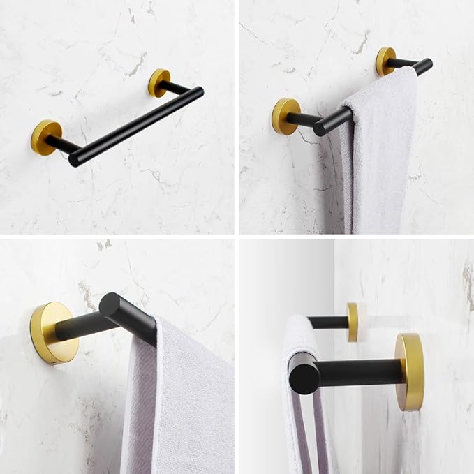 12-Inch Towel Bar Towel Rack Wall Mounted SUS 304 Stainless Steel Towel Rail Towel Rod for Bathroom Modern Style Black & Gold