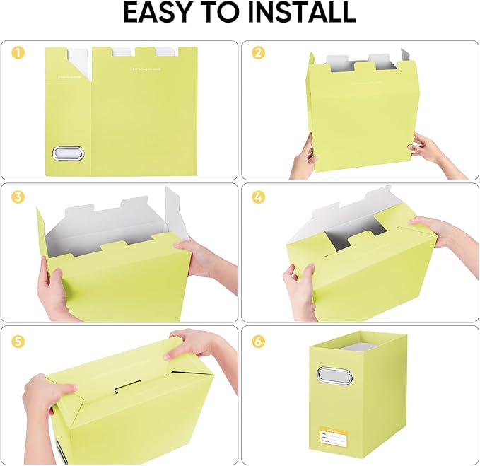 BALEINE File Organizer Box, Cardboard File Folder Organizer with Handle for Letter Size, Portable Collapsible Hanging Filing Box for Home Office Document Storage (2 Pack, Yellow)-NeatNest