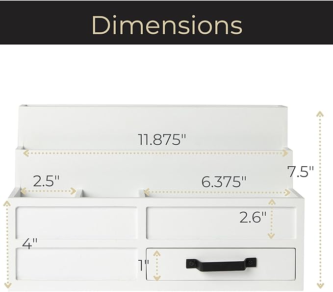 BLU MONACO White Desktop Organizer with Drawer – Paper Wood Bill & Mail Organizer for Office Desk, Countertop & Workspace Storage-NeatNest