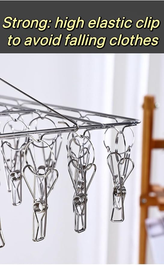 2 Pack Stainless Steel Sock Drying Rack with 80 Clips,360° Rotatable Windproof Hook Clothes Hanger Rack for Herb,Bras,Underwear,Baby Clothes,Hat,Scarf,Pants,Gloves,Towel and Laundry Accessories-NeatNest