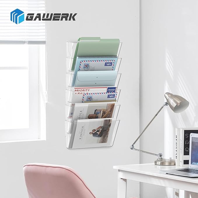 3 Pack Clear Acrylic Single Pocket, Plastic Hanging Wall Mount File Holder for Office Home, Clear