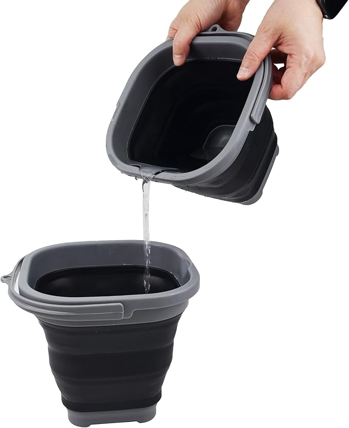 SAMMART 2.6L (0.68 Gallon) Super Mini Sqare Collapsible Plastic Bucket - Foldable Square Tub - Portable Fishing Water Pail - Space Saving Outdoor Waterpot (Grey/Black)-NeatNest