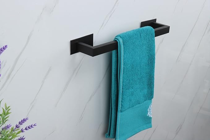 Bathroom Towel Bar Self Adhesive, No Drilling Towel Rack Easy to Install, Hand Towel Holder Made of Premium Stainless Steel Sticky on Hand Towel Hanger for Kitchen, Toilet.(16IN, Black)-NeatNest