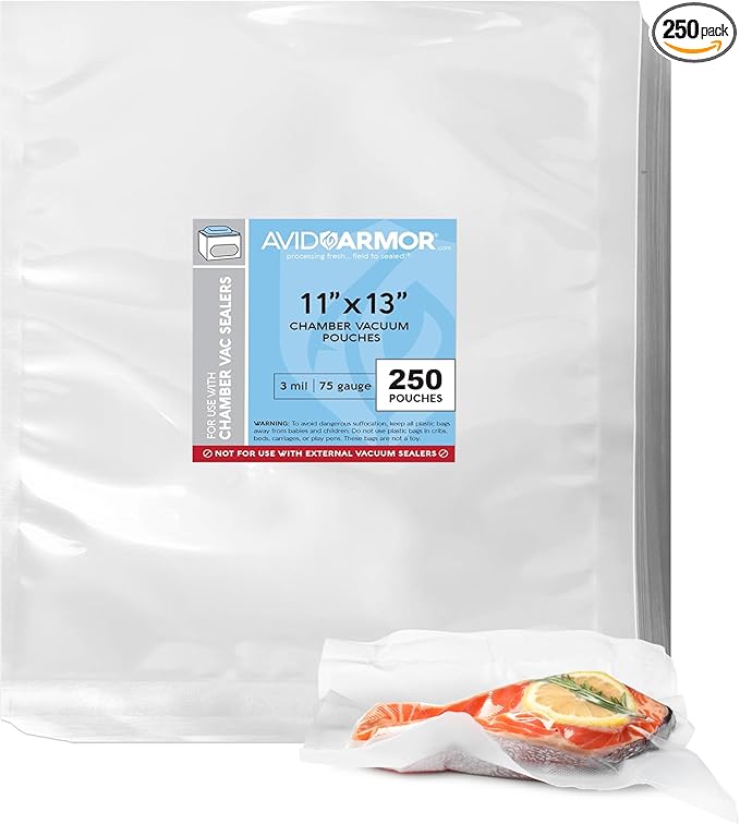 Avid Armor Chamber Vacuum Sealer Bags – Heavy Duty, BPA-Free, Pre-Cut Chamber Vacuum Bags for Food Preservation, Freezer Storage, Sous Vide and more, 250/Pack (11x13) – Multi-Use Vacuum Bags