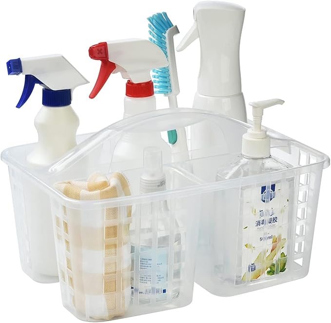 Portable Shower Caddy Basket,Convenient Cleaning Supplies Organizer with Compartments and Handle,Ideal for Bathroom, Bedroom, Kitchen, College Dorm,Garden,etc.12.4" x 7.4" x 5.1"transparent