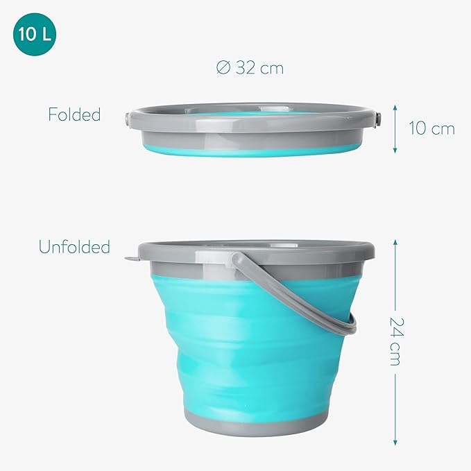 Navaris Collapsible Bucket with Handle - 2.6 Gallon (10L) Portable Pail for Camping, Beach, Gardening, Fishing, Water, Washing - Blue